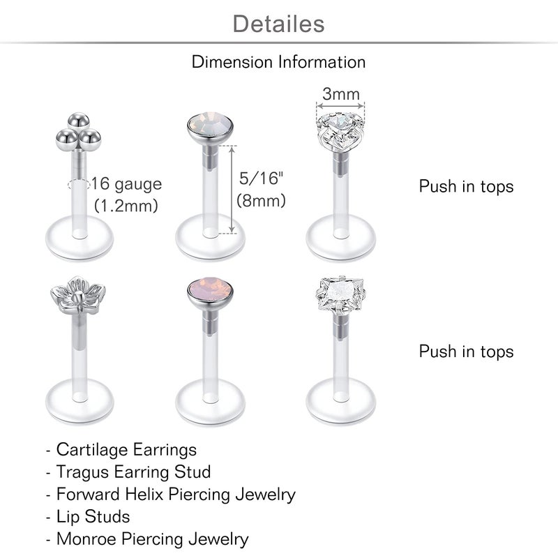 MODRSA 16g Plastic Lip Rings Studs Plastic Tragus Helix Cartilage Earrings Flat Back Push in Labret Jewelry Medusa Piercing Jewelry 8mm 5/16" - Image 2